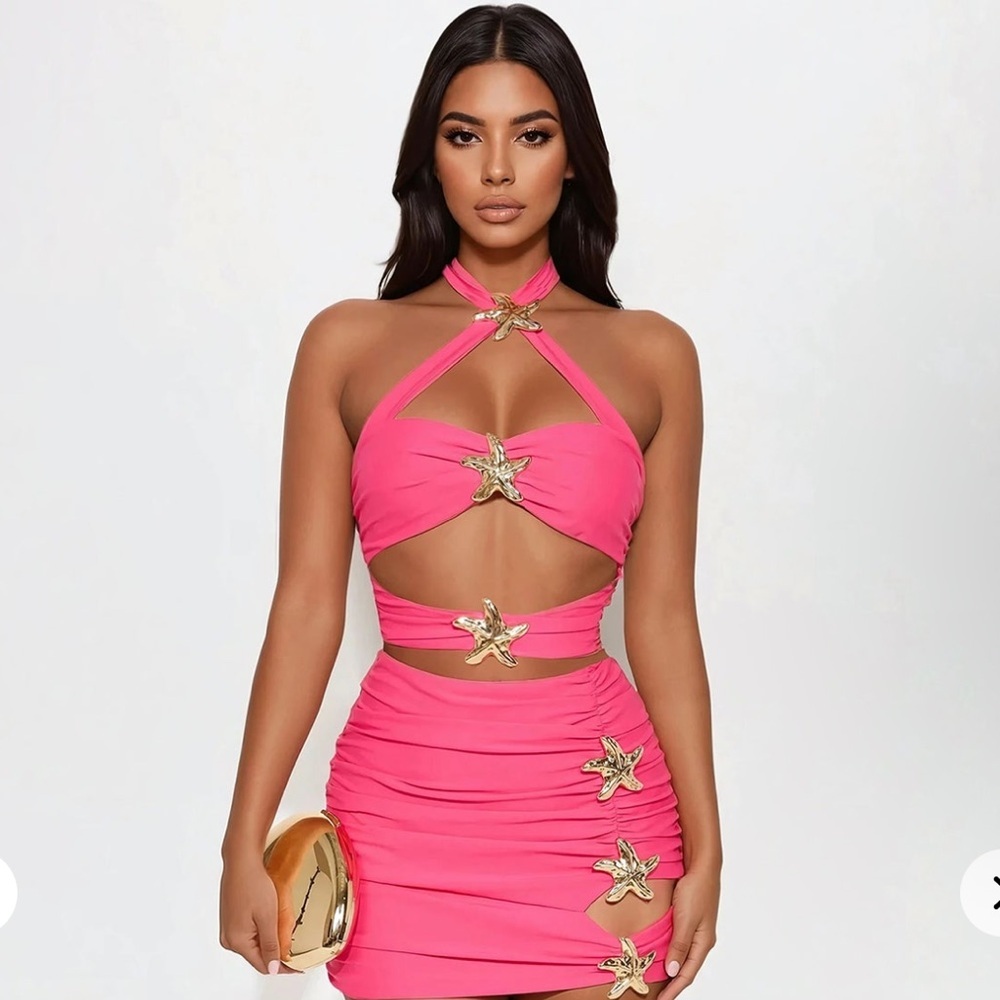 Fashion Nova Hot Pink Strappy Mini Dress